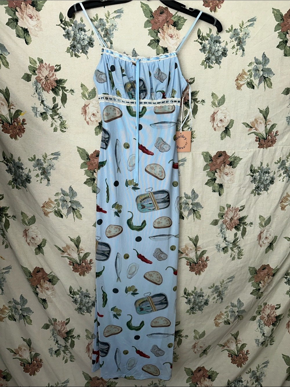Bailey Rose Light Blue Printed Maxi Dress with Spaghetti Straps